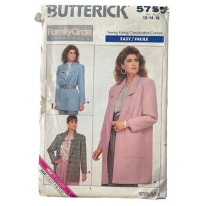 80s Butterick Pattern 5759 Misses Jacket Sewing Pattern Sizes 12-14-16 UNCUT